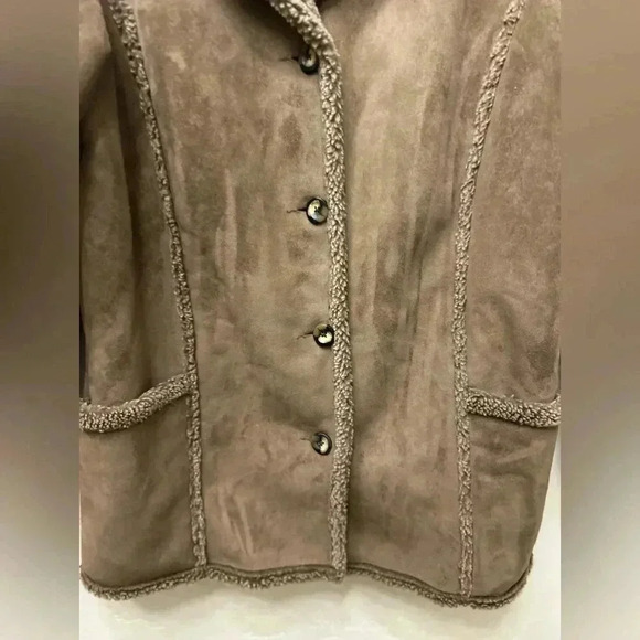 LL Bean MED Fleece Sherpa Lined Faux Suede  Jacket  y2k Winter Phoebe Buffay - Picture 2 of 7